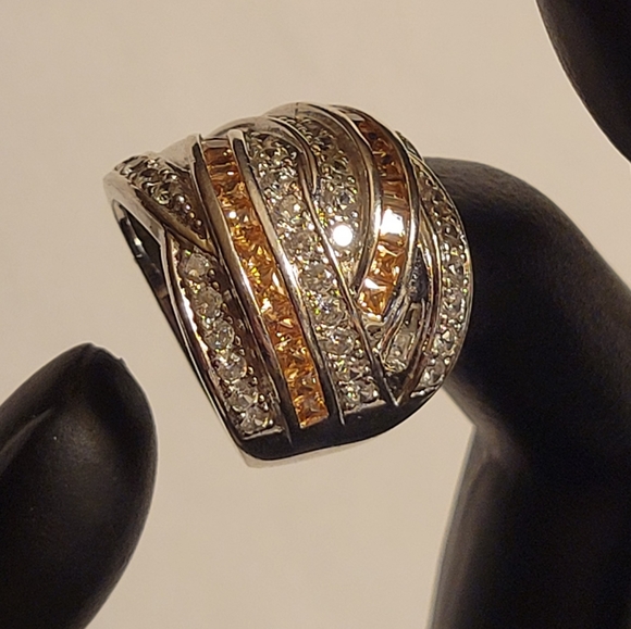Solid 925 Silver Ring with white and gold cz - Picture 1 of 5